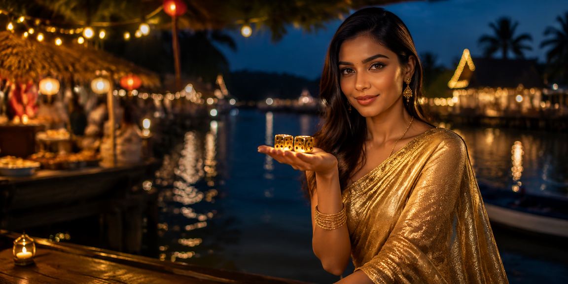 সেন্ট মার্টিন দ্বীপে সাড়ি পরিহিত একজন খেলোয়াড় ডাইস গেম উপভোগ করছেন